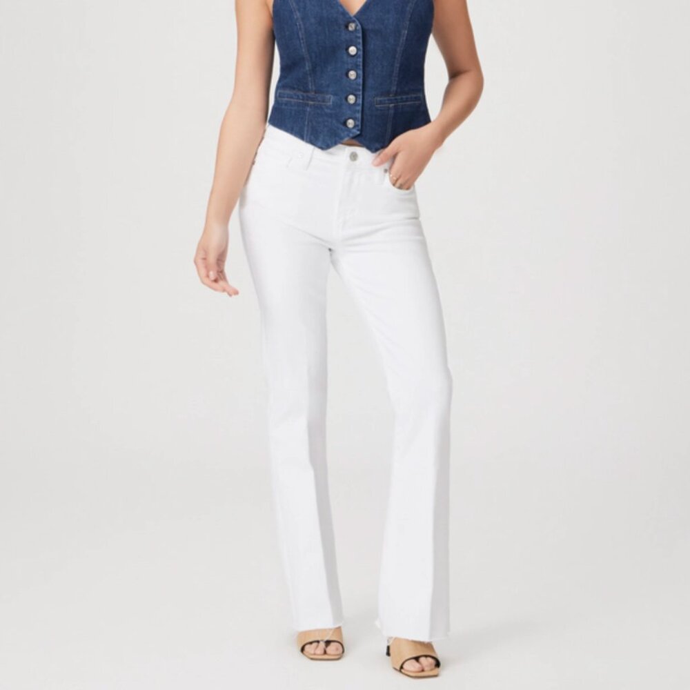PAIGE JEANS WHITE HIGH RISE LAUREL CANYON PETITE BOOTCUT 34 (XXL) NWT